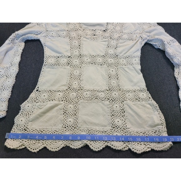 Boston Proper Ivory White Crochet Square Hippy Boho Long Sleeve Top Cover up S - Picture 12 of 15